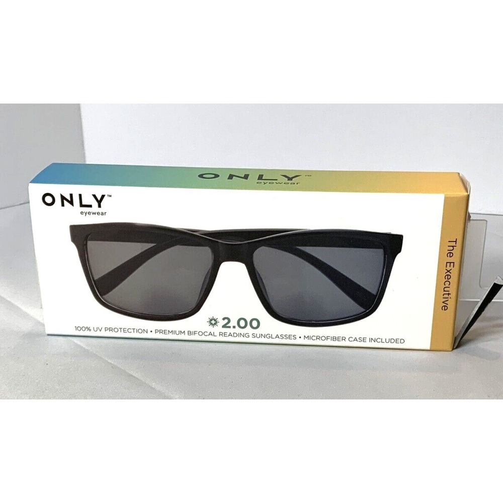 ONLY Eyewear Mens Readers Sunglasses‎ Bifocal 2.00 Black Square The Executive